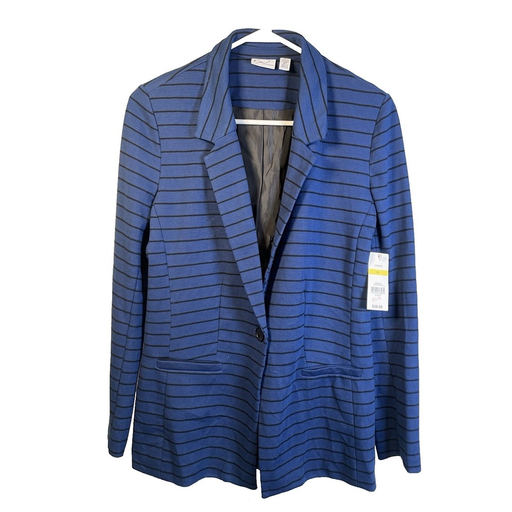 Kim Rogers Women's Blue Blazer Jacket Medium Striped Career Office Work Business